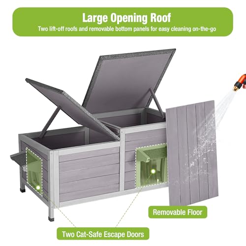 Outdoor Cat House Weatherproof Feral Kitty Shelter for Winter Cat Condo with Large Opening Roof (Classic Styles - 39.1"W)