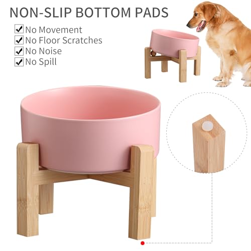Elevated Raised 15°Tilted Anti Slip Ceramic Dog Bowl for Medium & Large Breeds (Pink / 3.6Cup)
