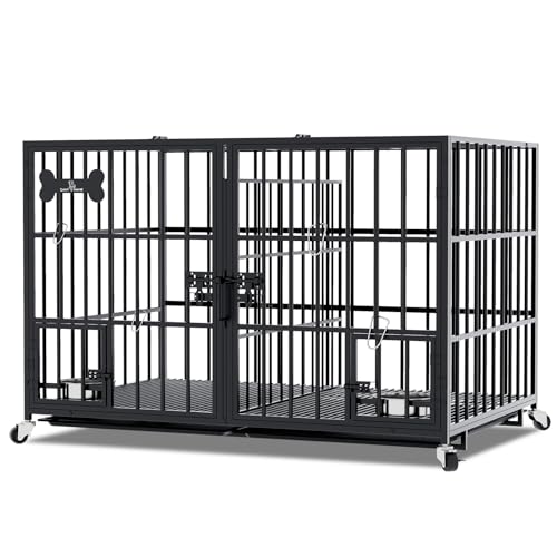 42" Heavy Duty Metal Dog Crate for 2 Dogs (42"inch for 2 Dogs / Black)