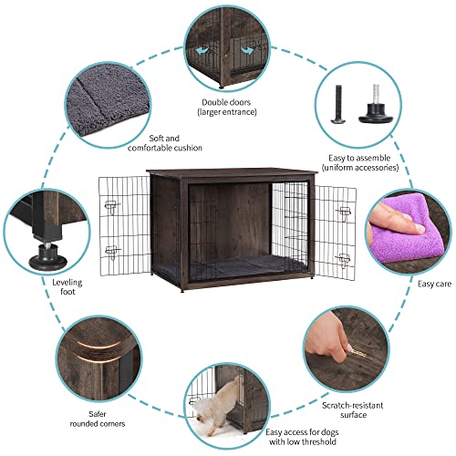 43.3" XXL Dog Crate Furniture with Cushion (Dark Gray / 43.3"L x 29.1"W x 31.7"H)
