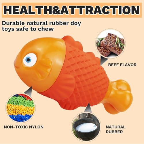 Indestructible Dog Toys for Aggressive Chewers (Orange Nylonfish / Medium)