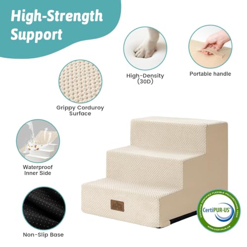 Dog Stairs for Small Dogs (Beige / 15.7x17.7x13.7 inch)