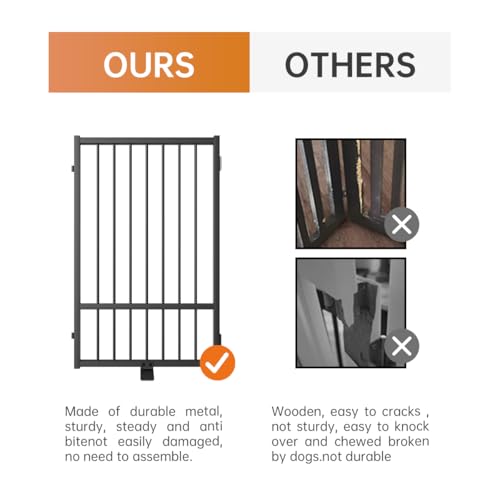 Full Metal Freestanding Dog Gate with Door (【3 Panels】60"W*36H" / Black)