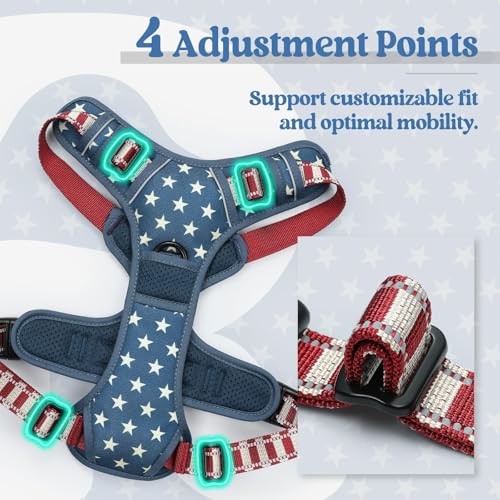 Dog Harness No Pull Medium Sized with 2 Leash Clips (Medium / Blue Star)