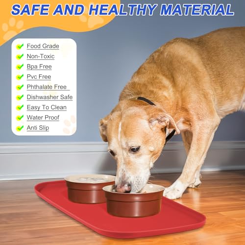 Waterproof Silicone Pet Food Mat with Raised Edge for Dog & Cat (Red / 19"L x 12"W)