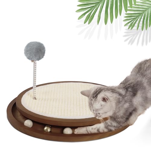Cat Scratcher Toys Natural Sisal Pad Kitten Interactive Ball Track (Walnut Color)