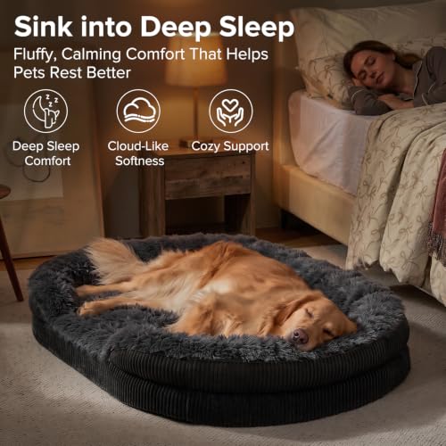 Fluffy Orthopedic Dog Bed for Large Dogs (Black / L-PLUS (38"x 28"x 7"))