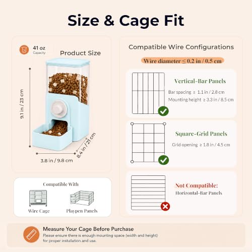 41 oz Hanging Gravity Feeder for Small Animal Cages Rabbit & Guinea Pig (Light Blue)