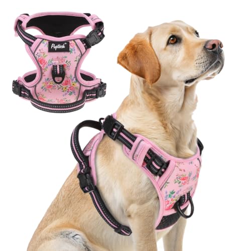 No Pull Tactical Dog Harness for Large (Pink Floral / Large)