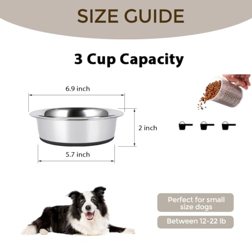 Dog Bowls Food Grade Stainless Steel for Food and Water (Black / 3 Cup)