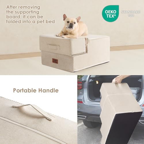 Dog Stairs for Small Dogs 13.5" H (Beige / Standard 15" x 18" x 13.5")