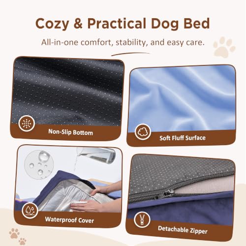 Orthopedic Dog Beds for Large Sized Dog with Bolster (36.0"L x 27.0"W x 8.0"Th / Twilight Wave)
