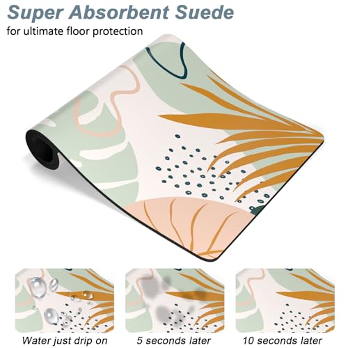 Dog Food Mat 16" x 24" Boho Absorbent Dog Cat Bowl Mat for Food and Water (Boho Tropical Leaves / 16"L x 24"W)