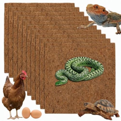 10Pcs Reptile Carpet Mat Chicken Coop Floor Liner Nesting Mat Natural Coconut Fiber Pet Mat Substrate Liner Terrarium Planter Liner for Lizard Turtle Snake Gecko Bearded Dragon Tortoise 12*12"