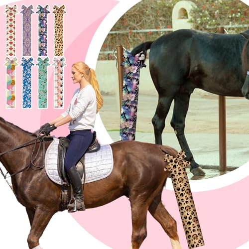8 Pcs Horse Tail Bag Breathable Guard Stretchy 22" Slip on Horse Care Tail Wrap 2 Strand Closure Straps Grooming Supplies to Keep from Dirt Breakage Rubbing 8 Designs