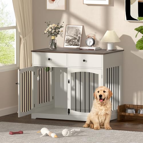 40'' Wooden Dog Crate Furniture (White)