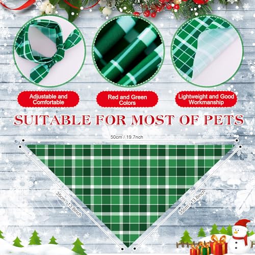50 Pcs Christmas Plaid Dog Bandanas Bulk (Red Green Plaid / 19.7 x 13.8 x 13.8'')