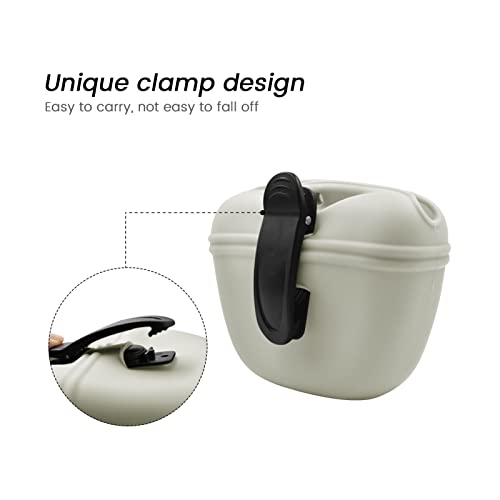 Silicone Dog Treat Pouch with Clicker Magnetic Closure Secure Clip (2 Pack / Light grey+Beige)