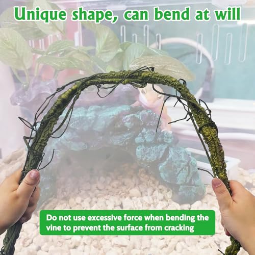 Large Reptile Vines Thick Terrarium Plants 118 Inches Long Flexible Climbing Branch Snake Tank Accessories Greenery Habitat Decor for Bearded Dragon Chameleon Gecko Frog Lizard (Green Reptile Vines (Lengh:118" Dia: 1.2 In))
