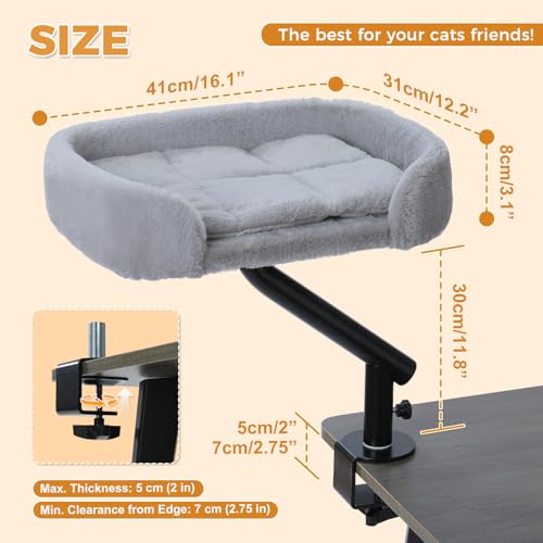 Cat Desk Bed 360°Rotating Supports to 50 Lbs Cozy Nest for Desk (Gray)