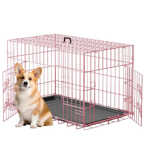 30" Foldable Metal Dog Crate (Pink)