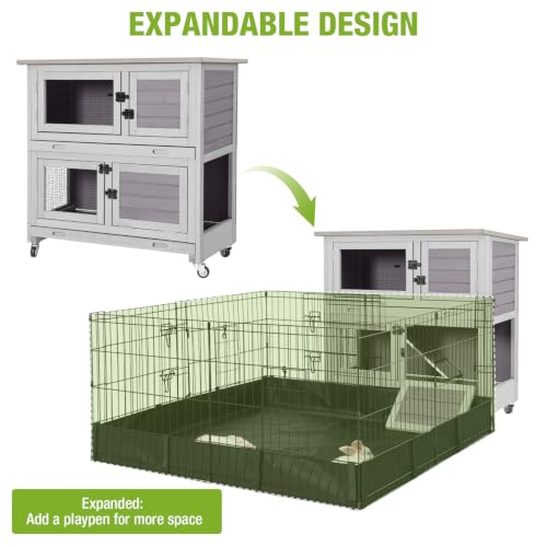 2 Story Rabbit Hutch for 1 (Gray / 32.5"L x 15.4"W x 35.4"H)