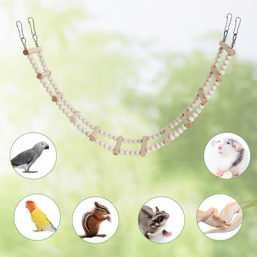 Long Bird Ladder with Wooden Rungs and Beads (yellow / 27.5×3.14 Inches)