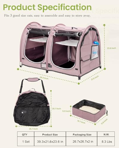 Portable Twin Compartment Show House Cat Cage Condo (Pink)