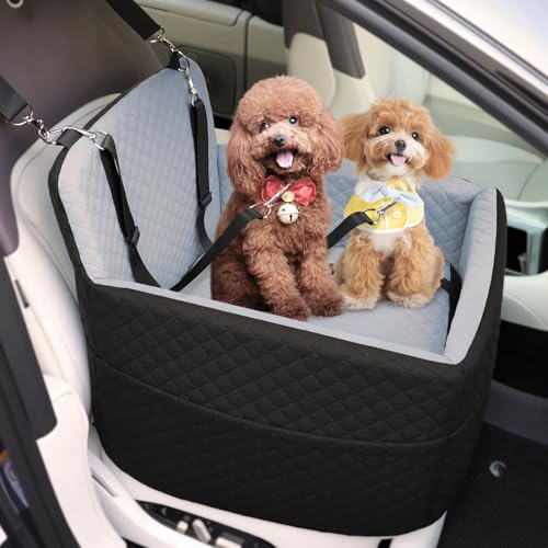 Dog Car Seat and Travel Bed for Dogs Under 35lbs (Black/Gray / Medium)