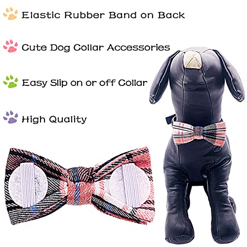 8 Pack Dog Bowties Plaid for Small Dogs Slide on Collar (S/M)