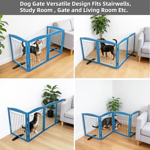 Freestanding Dog Fence Indoor (【4 Panels】80''w x 24''h / Blue)