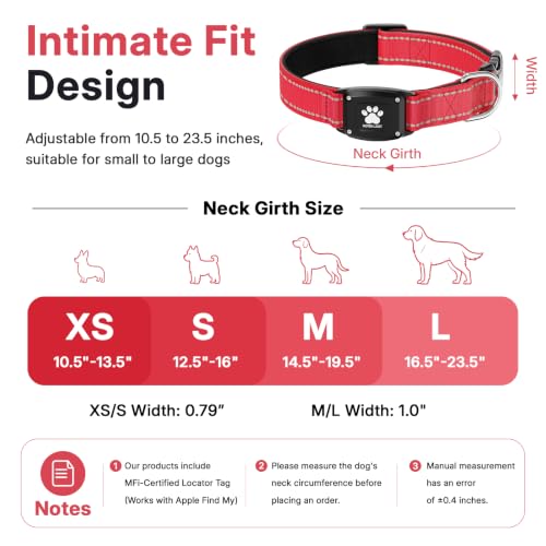 GPS Dog Collar with Tracker (Red / L(16.5''-23.5''))