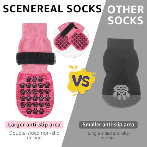 Anti Slip Dog Socks to Prevent Licking Paws for Hardwood Floors (Two Color-Pink / Small (4 Count))
