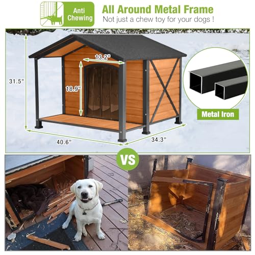 Large Outdoor Dog House Weatherproof Winter Shelter with Chew (40.6"L Brown)