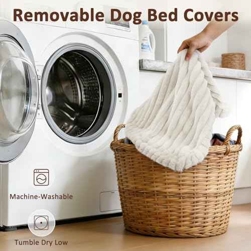 XL Dog Bed Flat Pet Beds with Removable Washable Cover (Cream / XL(42"x27"x4"))