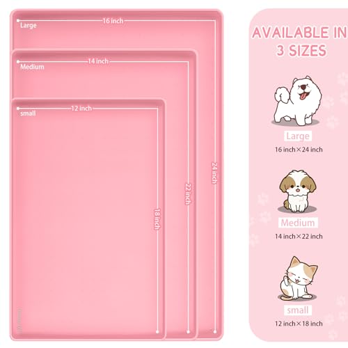 Silicone Cat & Dog Food Mat for Floors Waterproof (Pink / 22''×14'')