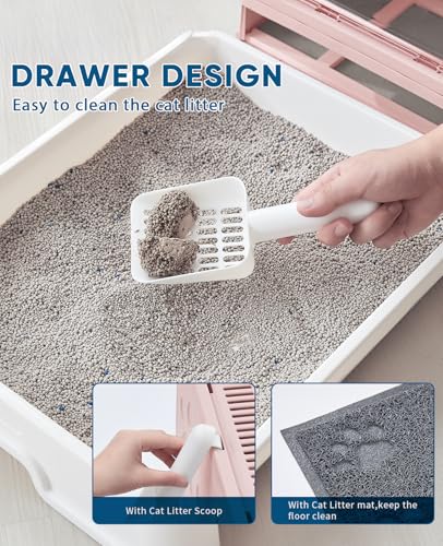 Cat Litter Box with Litter Mat and Scoop (Pink)