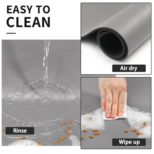 Dog Food Mat Absorbent Cat Mat for Food and Water (Grey / 19"L x 12"W)