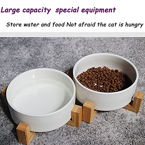 White Ceramic Cat Dog Bowl Set with Stand (White / Puppy/Small Size Dogs & Cat Bowls 400ML*2)