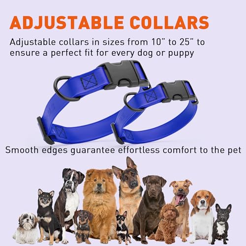 Biothane Waterproof Dog Collar with Quick Release Buckle Strong Coated Nylon Webbing with Odor (5/8"W by 10-14"L / Blueberry Royal)