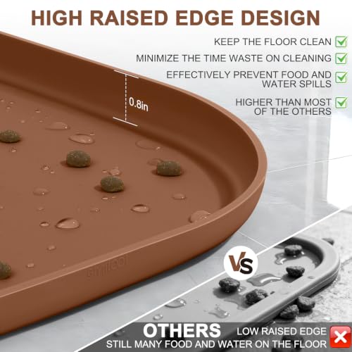 Waterproof Silicone Pet Food Mat with Raised Edge for Dog & Cat (Brown / 22"L x 14"W)