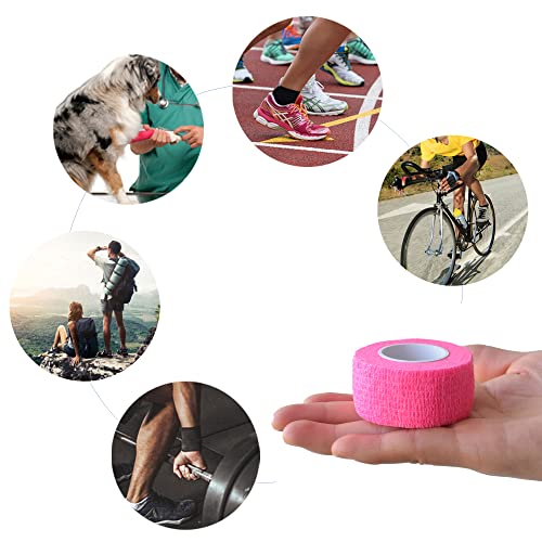 9 Pack 1" x 5 Yards Self Adhesive Bandage Wrap Self Stick Wrap for Ankle (1 Inch / Pink)
