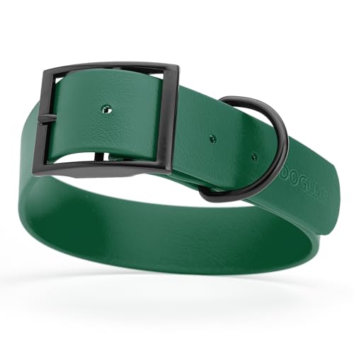 Biothane Waterproof Dog Collar Strong Coated Nylon Webbing with Black Hardware Odor (W1.5" x L24"-28" / Hunter Green)