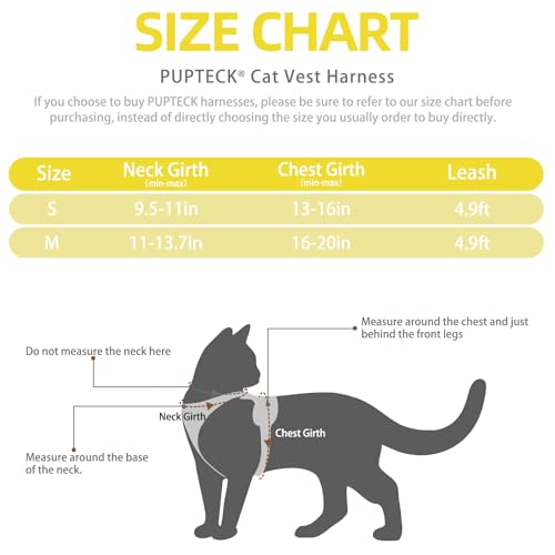 Cat Harness and Leash Set Escape Proof Reflective Cat Walking Harness Adjustable Soft Breathable Mesh Vest for Small Pets (M (NECK 11"-13.7", CHEST 16"-20") / Yellow Bee)