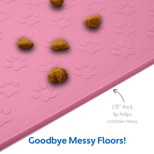 100% Waterproof Dog Food Mat (Bright Pink / 18"L x 12"W)