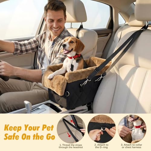 Center Console Dog Car Seat for Small Dogs&Cats Under 12 LBS (Brown)