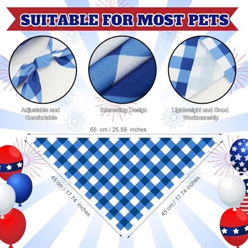 50 Pcs Veterans Day Dog Bandanas Bulk (Red White Blue Plaid / 25.6 x 17.7 x 17.7")