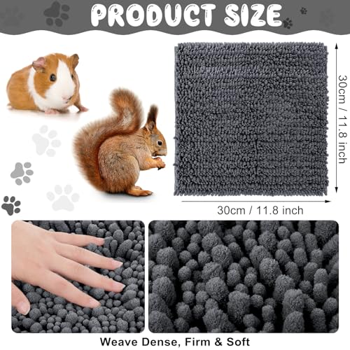 4 Pcs Guinea Pig Cage Liner (Dark Gray / 12 x 12 Inch / Shaggy Chenille)