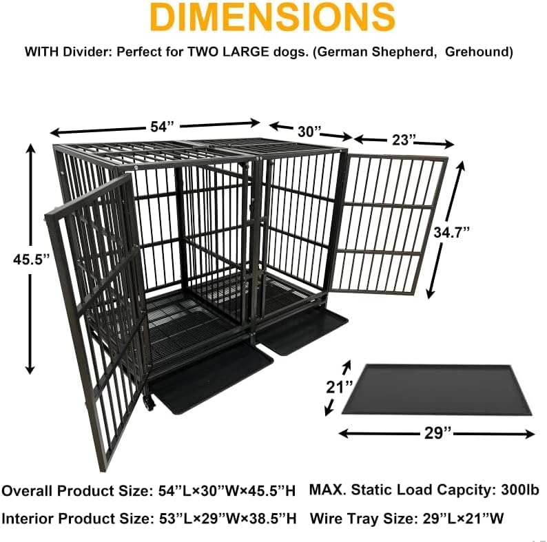 54 Inch Heavy Duty Dog Crate Cage with Divider (Black)