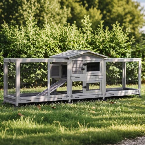 Extra Large 2 Story Rabbit Hutch Indoor Wooden Bunny cage Outdoor (Slate Grey)